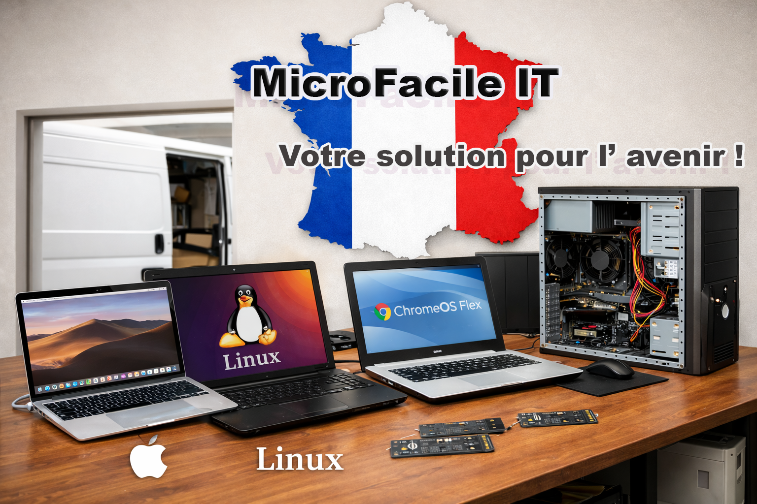 Ordinateur portable en cours de diagnostic sur un établi